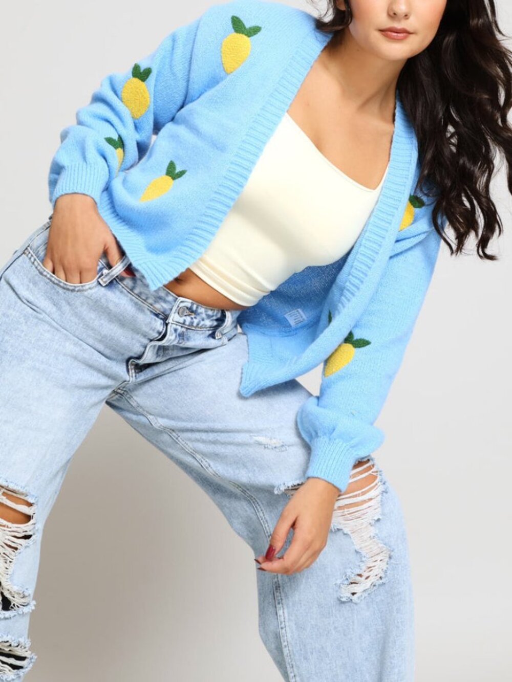 Textured Blue Lemon Cardigan